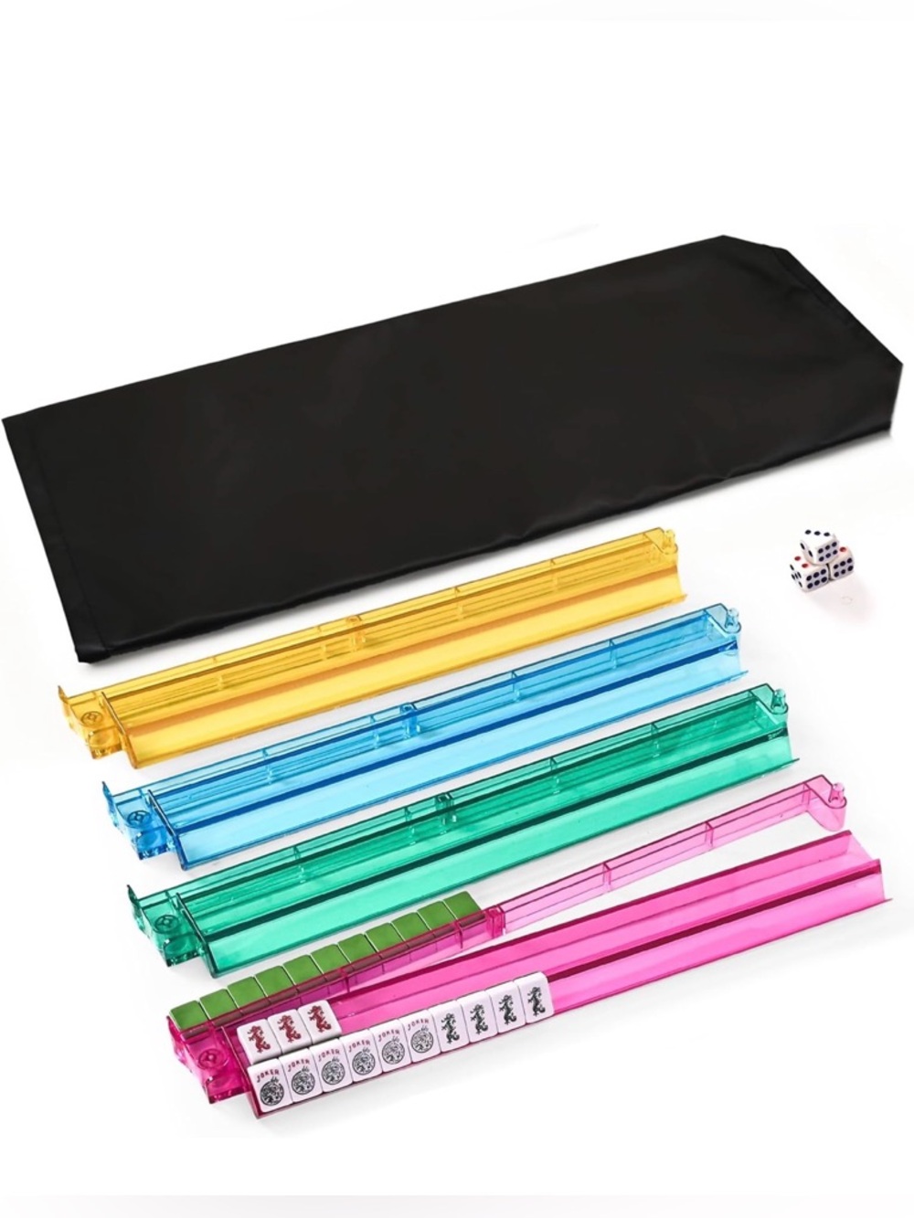 NIB ChamThingzeal Mahjong Racks w/ Pushers,Set of 4,Colors,American 1.2" 3 Dice